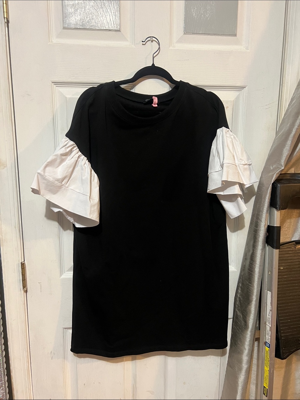 Black dress with White Ruffle Sleeves - Women's Stylish Puff Sleeve Tee